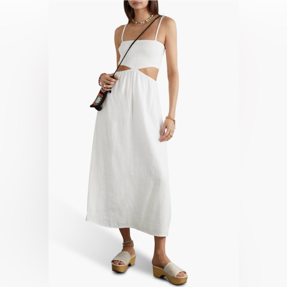 Faithfull the Brand Tahari White Midi A-Line Dress with Cut Out